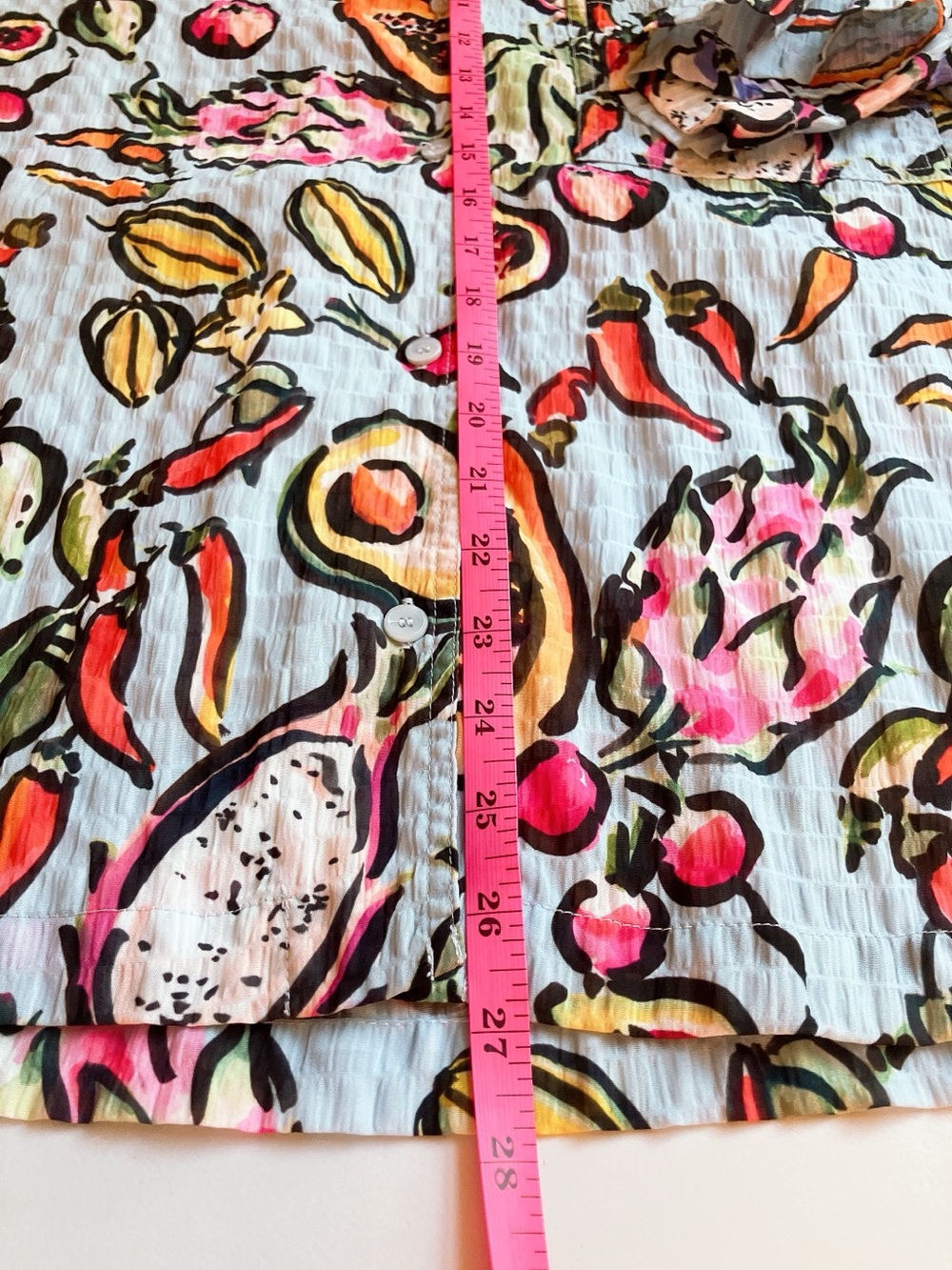 Zara Button-Down Shortsleeve Vneck Camp Collar Shirt Blouse Fruit Print Oversize - Picture 9 of 11